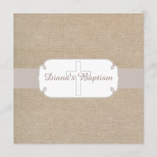 Rustic Salmon Beige Burlap Baptism Invitation