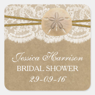 Rustic Sand Dollar Beach Bridal Shower Square Sticker