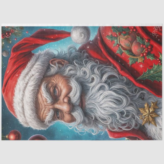 Rustic Santa Christmas Decoupage Paper  (Front)