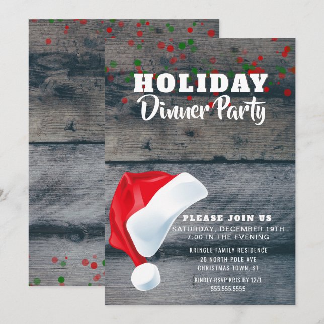 Rustic Santa Claus Holiday Dinner Party Invitation (Front/Back)