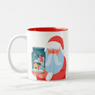 Rustic Santa Claus Mason Jar Town Two-Tone Coffee Mug