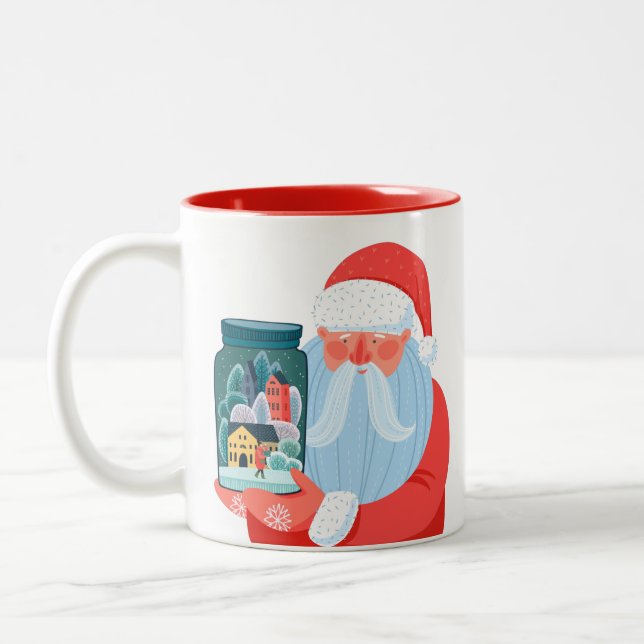 Rustic Santa Claus Mason Jar Town Two-Tone Coffee Mug (Left)
