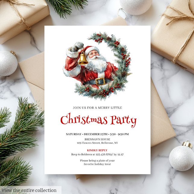 Rustic Santa Claus Pine Wreath Holiday Party   Invitation (Rustic Santa Claus Pine Wreath Holiday Party Invite

)