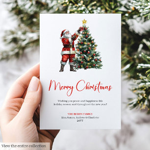 Rustic Santa Claus Red Green Christmas Greeting Holiday Card