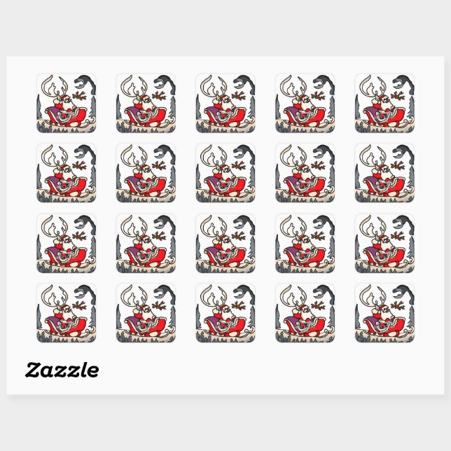 Rustic Santa in Sleigh with Lantern Square Sticker (Sheet)