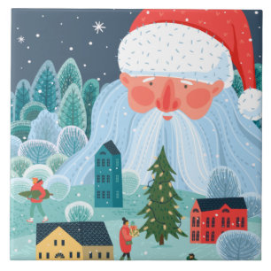 Rustic Santa Oversees Town Tile