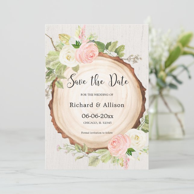 Rustic Save the Date blush pink white Invitation (Standing Front)
