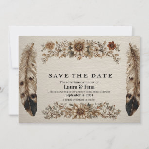 Rustic "Save the Date" Card with Feathers and Flow
