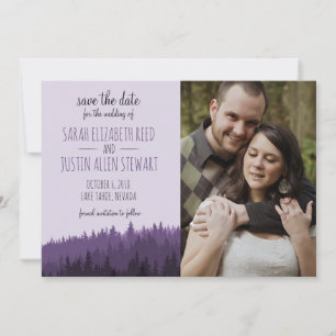 Rustic Save the Date for a Mountain wedding purple