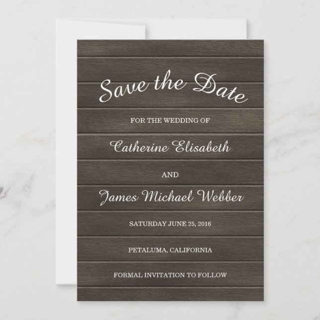 Rustic Save the Date Invitation, Wood Background (Front)