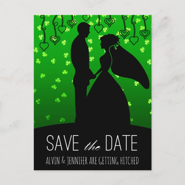 Rustic Save the Date Irish Wedding Clover Announcement Postcard (Front)