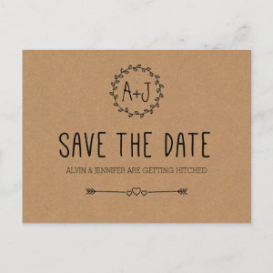 Rustic Save the Date / Kraft Paper Save the date Announcement Postcard