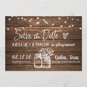 Rustic Save the Date   Mason Jars & String Lights Invitation