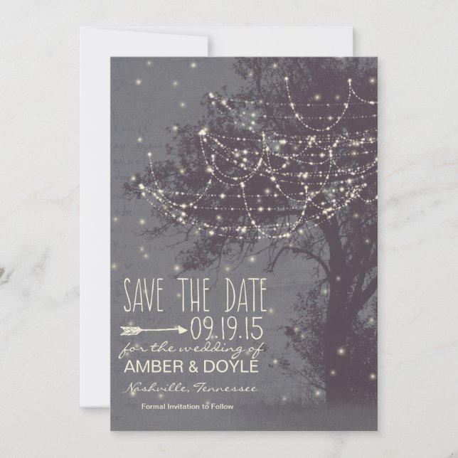 Rustic Save the Date, Old Tree with String Lights Date (Front)