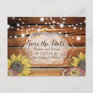 Rustic Save the Date Postcard with Sunflowers