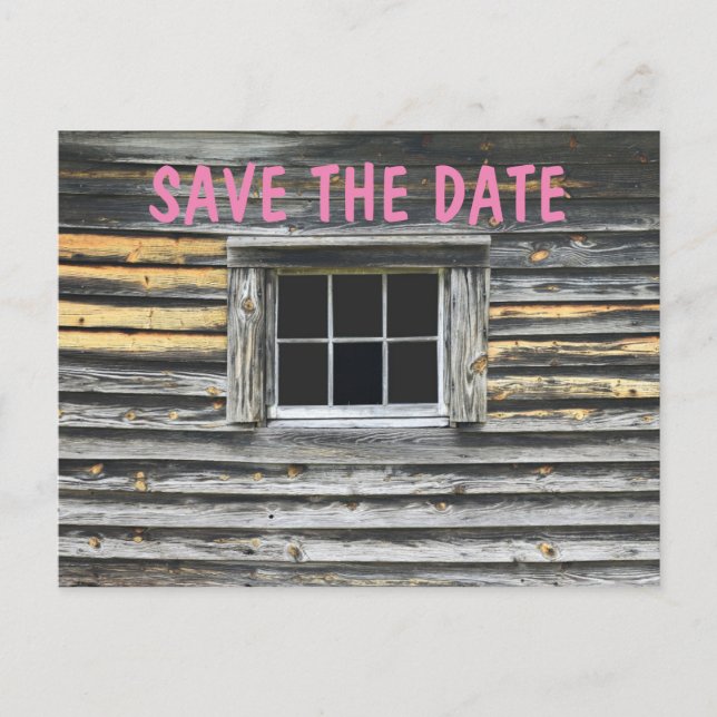 RUSTIC SAVE THE DATE POSTCARDS, CABIN ANNOUNCEMENT POSTCARD (Front)