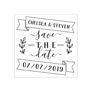 Rustic Save The Date Ribbon Wedding Announcement Rubber Stamp