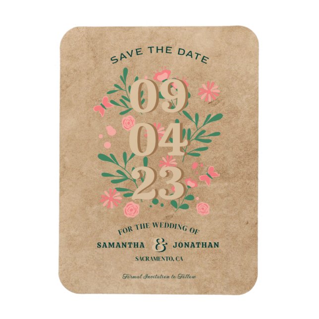 Rustic Save the Date with no Photo Unique Wedding Magnet (Vertical)