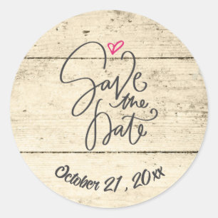 Rustic Save The Date Wooden Plank Classic Round Sticker