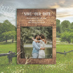 Rustic Save the Dates Wood Antlers Photo Template<br><div class="desc">Rustic wedding save the dates.  Wood boards and antlers design with square photo template.  All text is at the top in modern font styles.  Simple and effective marriage announcement for a woodsy,  nature-loving couple.  Reverse is also decorated with the wood image.  There are many upgraded paper options.</div>