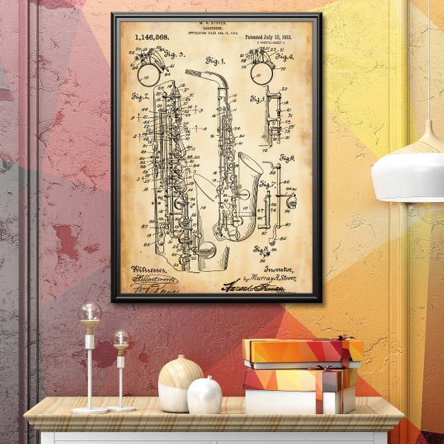 Rustic | Saxophone Patent Poster (Creator Uploaded)