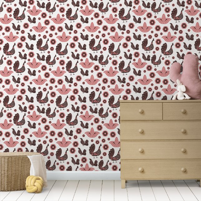 Rustic Scandinavian Folklore Nordic Birds Wallpaper (Rustic Scandinavian Folklore Nordic Birds Wallpaper)