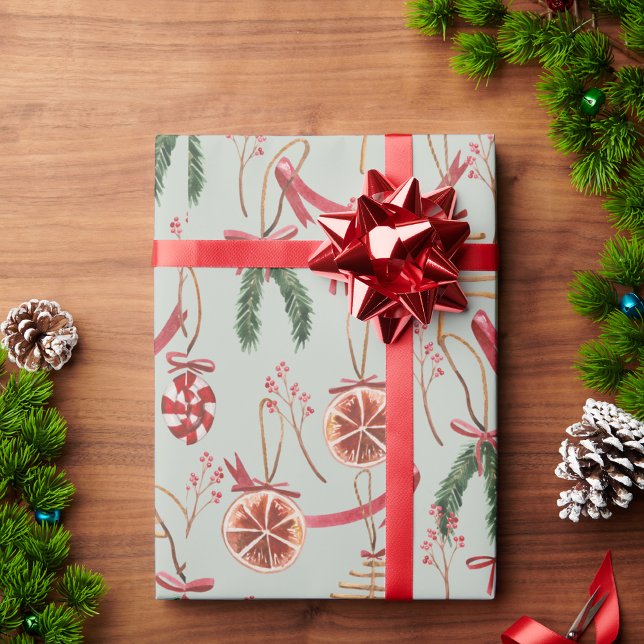 Rustic Scandinavian Greenery & Watercolor Citrus  Wrapping Paper (Creator Uploaded)