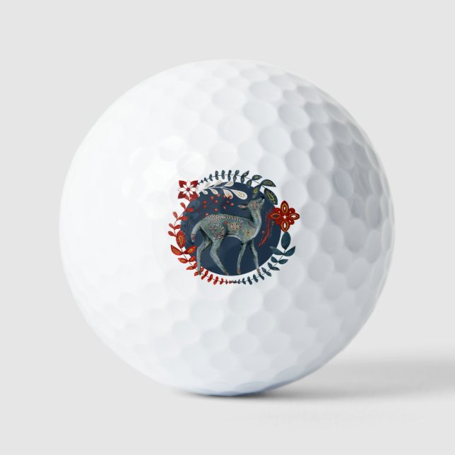 Rustic Scandinavian Nordic Deer Christmas Holiday  Golf Balls (Front)