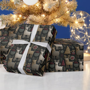 Rustic Scandinavian Reindeer & Forest Christmas  Wrapping Paper