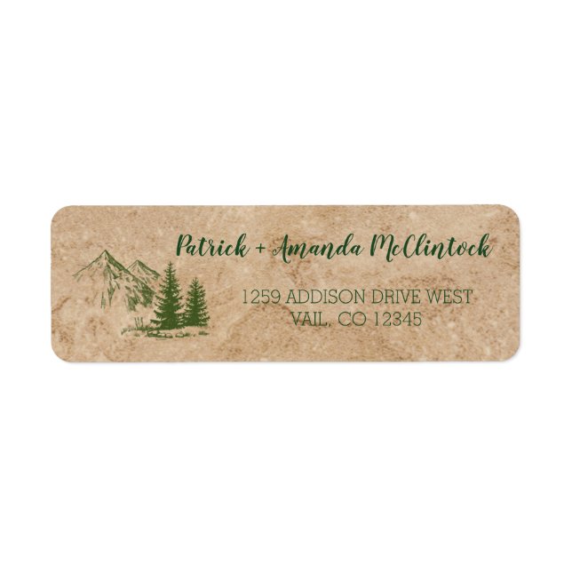 Rustic Scenic Mountain Range Wedding Label (Front)
