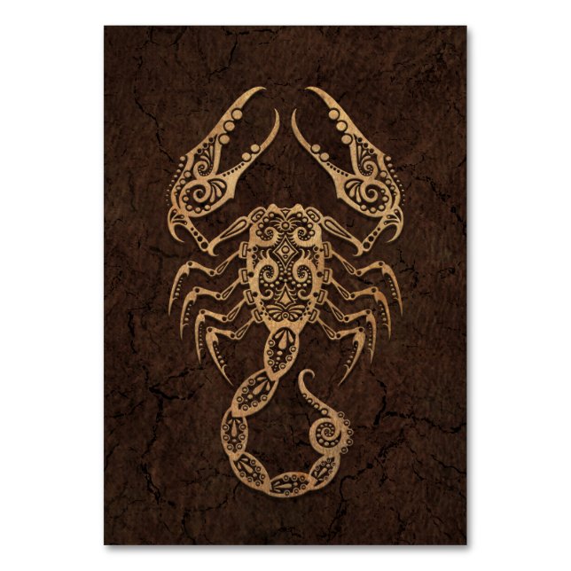 Rustic Scorpio Zodiac Sign on Stone Effect Table Number (Front)
