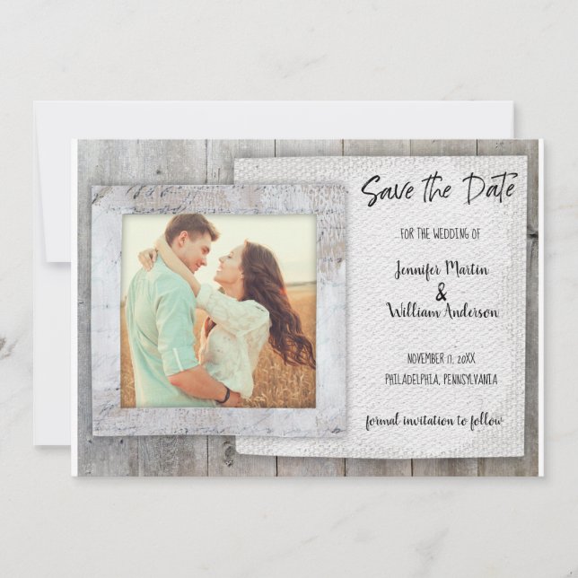 Rustic Scrapbook Photo Wedding Save the Date Card (Front)