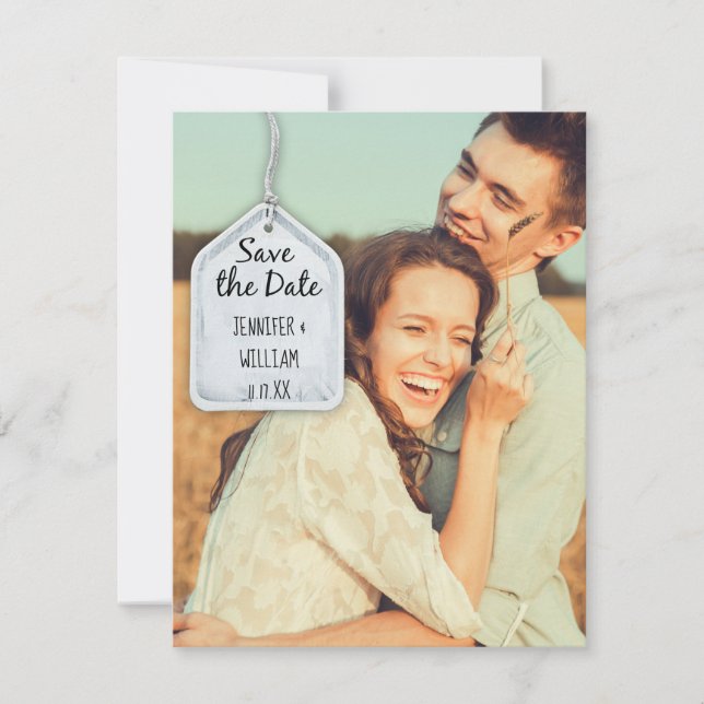 Rustic Scrapbook Photo Wedding Save the Date Card (Front)