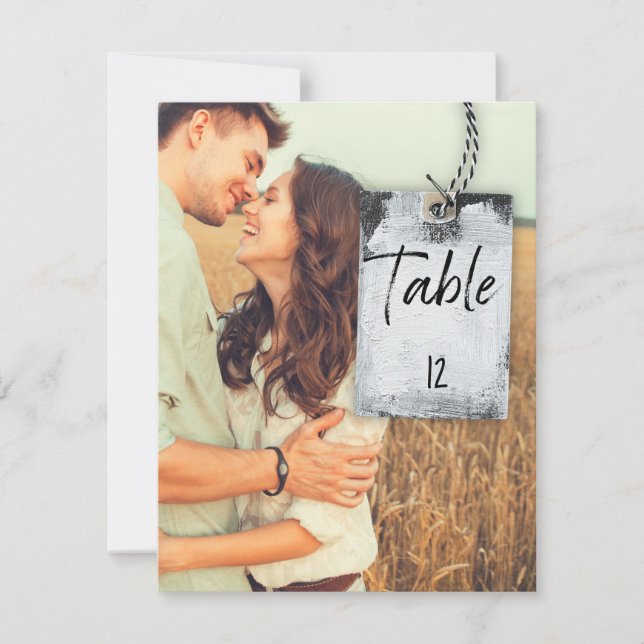 Rustic Scrapbook Photo Wedding Table Number Card (Front)