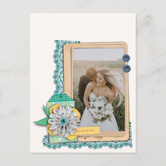 Rustic Scrapbook Wedding Photo Thank You Card (Front)