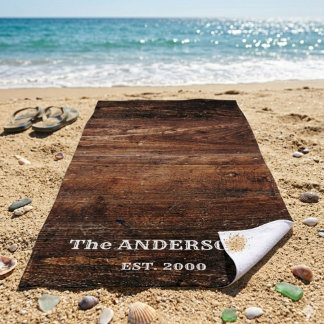 Rustic Scratched Wood Personalized  Beach Towel