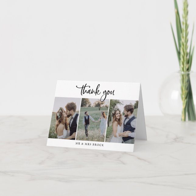 Rustic Script 3 Photo Template Folded Thank You (Front)