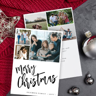 Rustic script 6 photo collage Merry Christmas Holiday Card