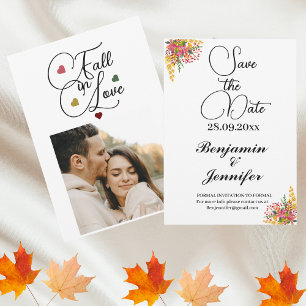 Rustic script Autumn Floral Wedding fall in Love  Save The Date