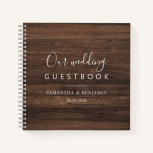Rustic Script Barn Wood Newlyweds Guestbook Notebook