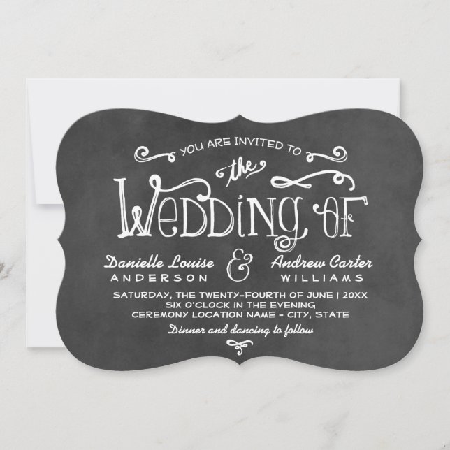 Rustic Script Black Chalkboard Wedding Invitation (Front)