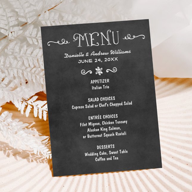 Rustic Script Black Chalkboard Wedding Menu (Creator Uploaded)