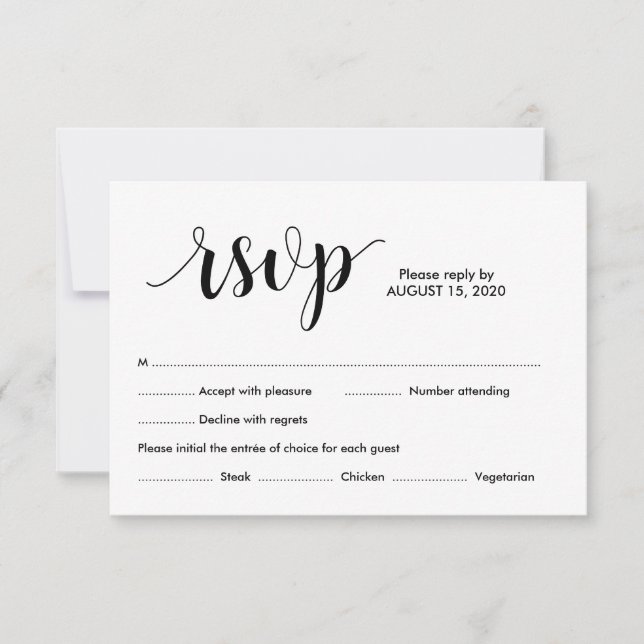 Rustic Script, Black font Colour, Wedding RSVP Card (Front)