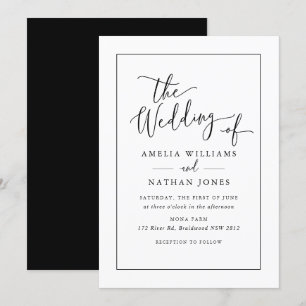 Rustic Script Black White Wedding   Invitation