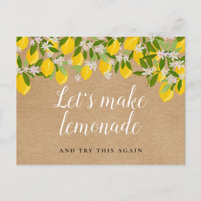Rustic Script Bridal Shower Change The Date Lemons Postcard (Front)