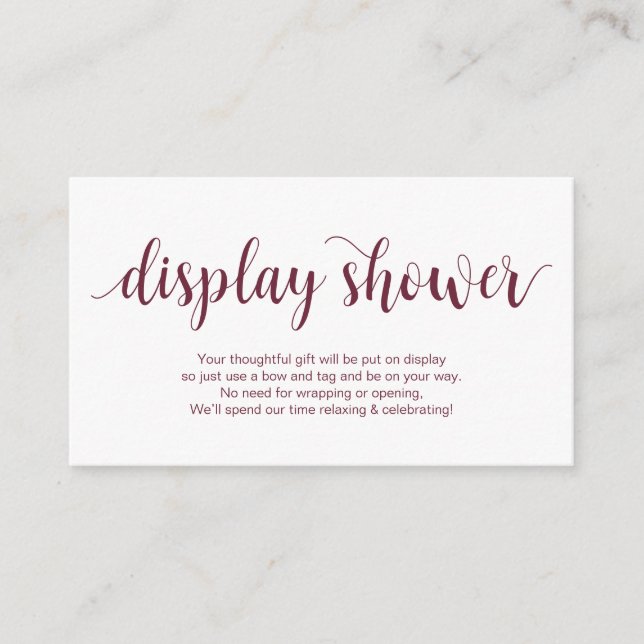 Rustic Script, Burgundy colour, Display Shower Enclosure Card (Front)