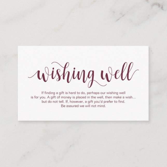 Rustic Script, Burgundy, Wedding Wishing Well Enclosure Card (Front)