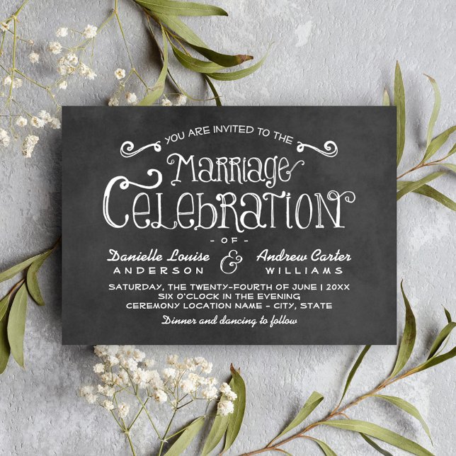 Rustic Script Chalkboard Marriage Celebration Invitation (Creator Uploaded)