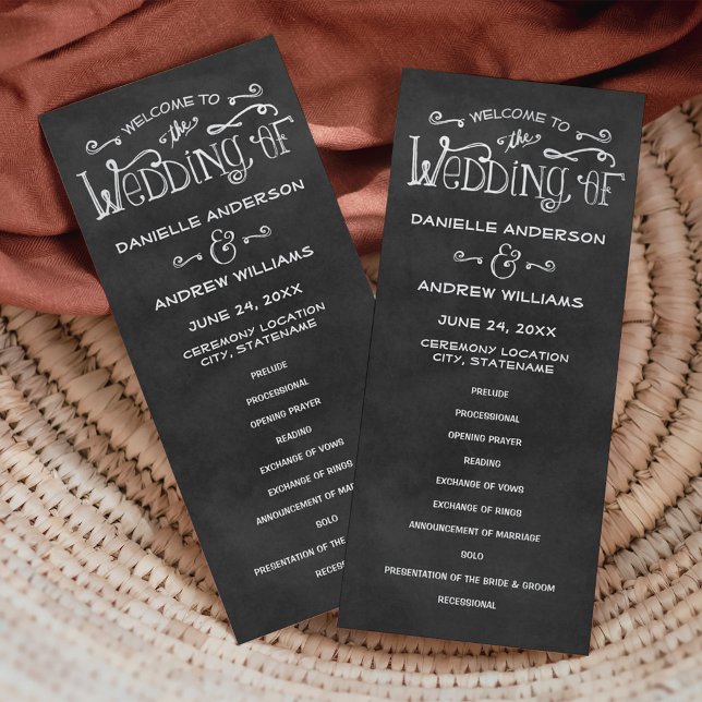 Rustic Script Chalkboard Wedding Black Ceremony Program (Creator Uploaded)