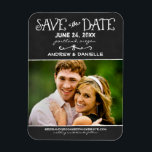 Rustic Script Chalkboard Wedding Black Photo Magnet<br><div class="desc">A whimsical and unique photo save the date magnet design features a blackboard background and handwritten fonts with a white chalk appearance.  Personalize with the wedding details and a favourite engagement photo.</div>